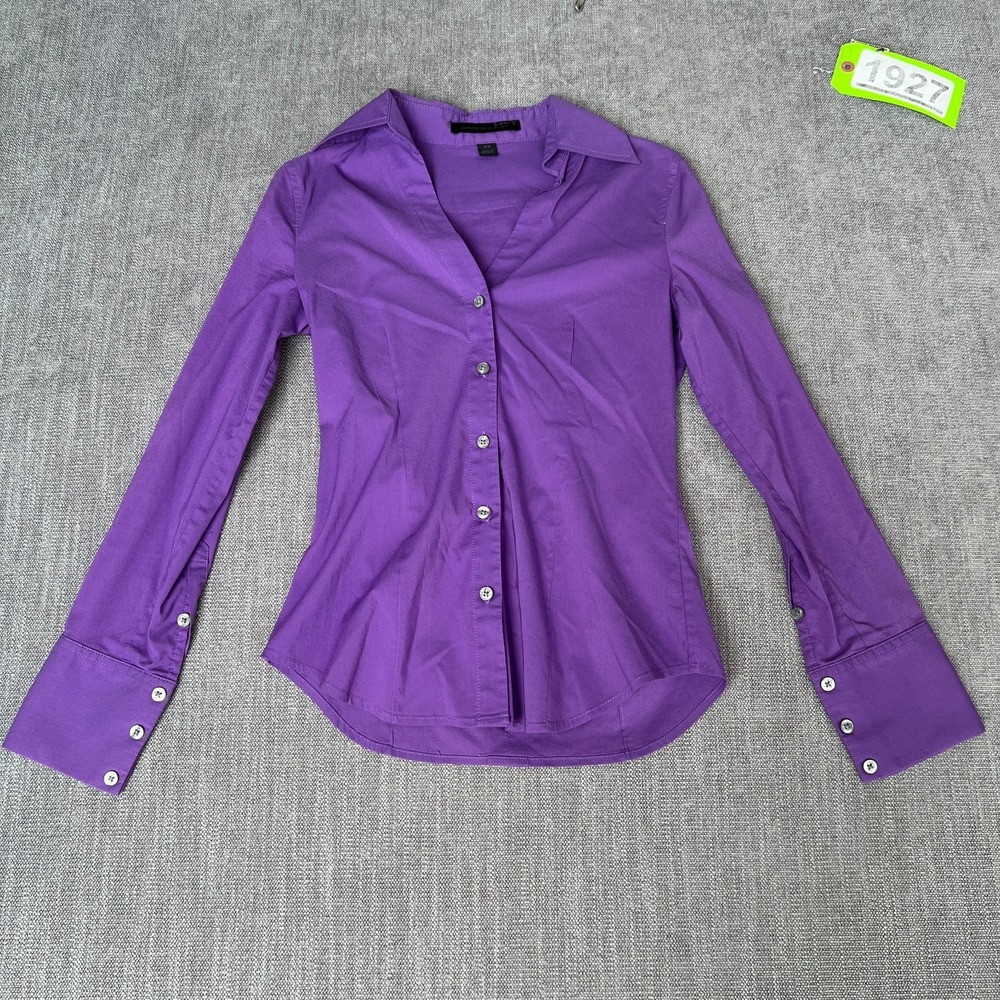 Express Design Studio Shirt Top Womens XS Purple Long Sleeve Collared Button-Up